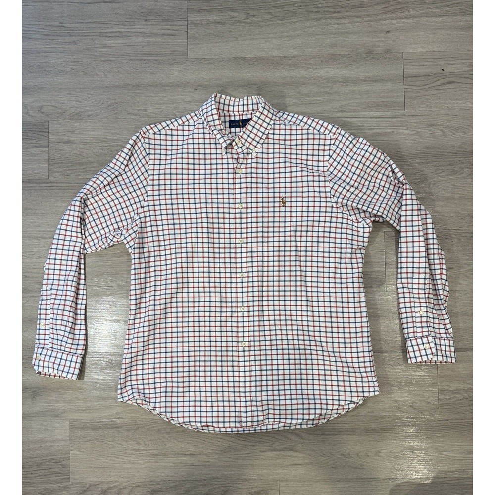 Ralph Lauren Men's XL Shirt Plaid Long Sleeve Button Down Flesh Pony